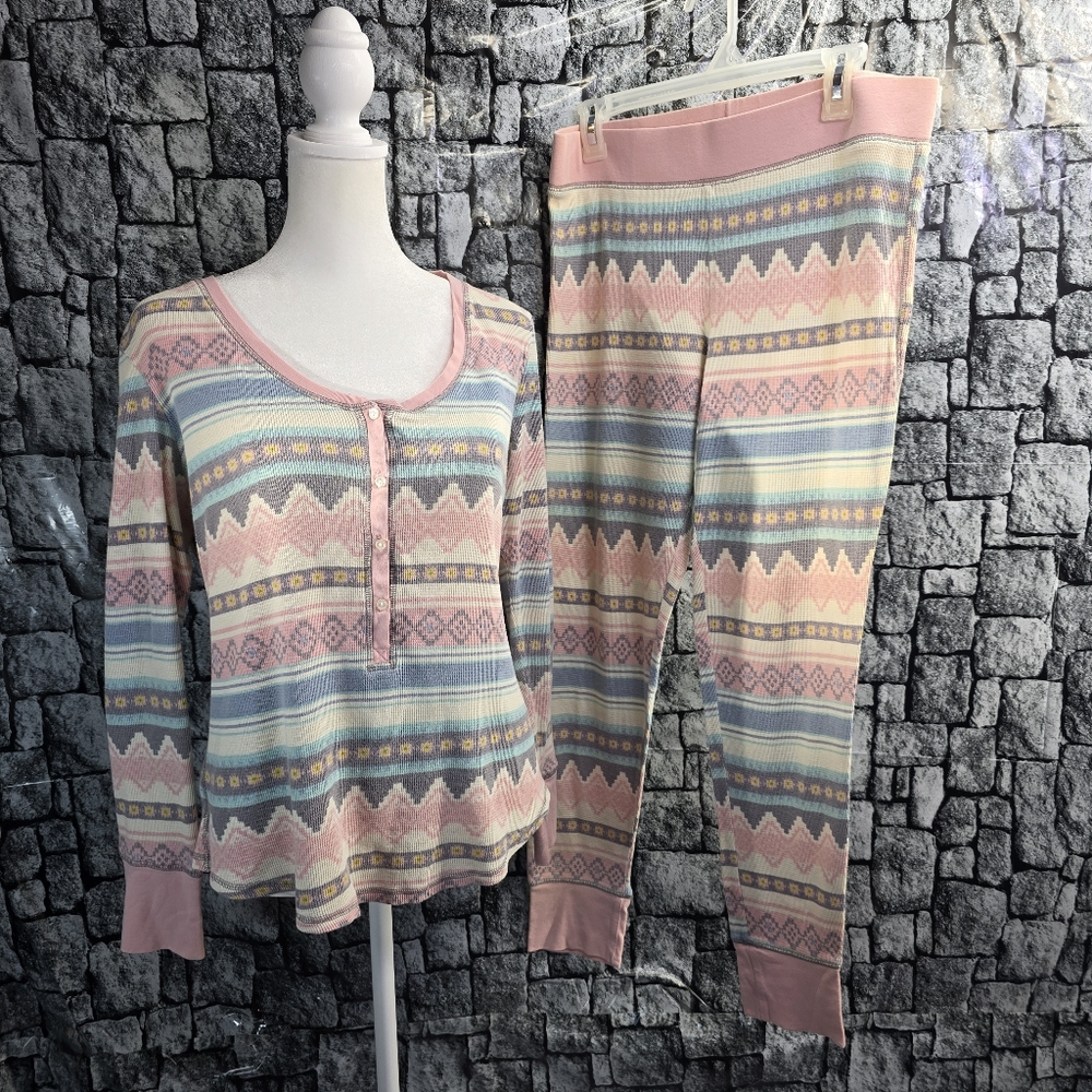 Victoria Secret Colorful Patterned Pajama Set. Size Large